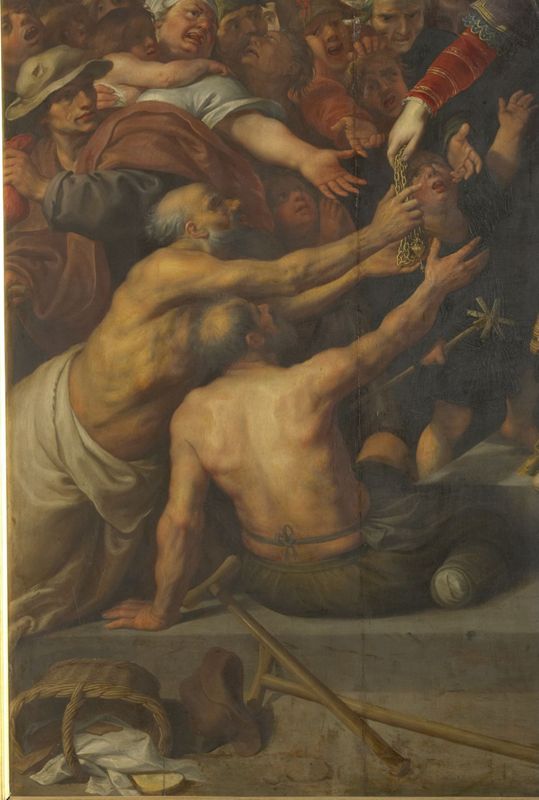 De heilige Elisabeth van Hongarije deelt haar schatten uit