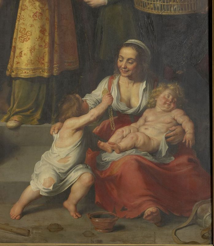 De heilige Elisabeth van Hongarije deelt haar schatten uit