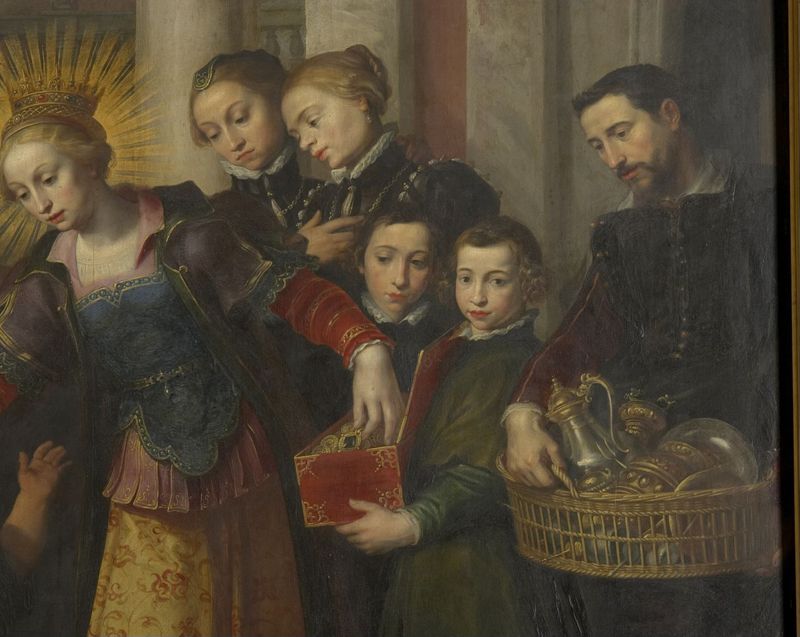 De heilige Elisabeth van Hongarije deelt haar schatten uit