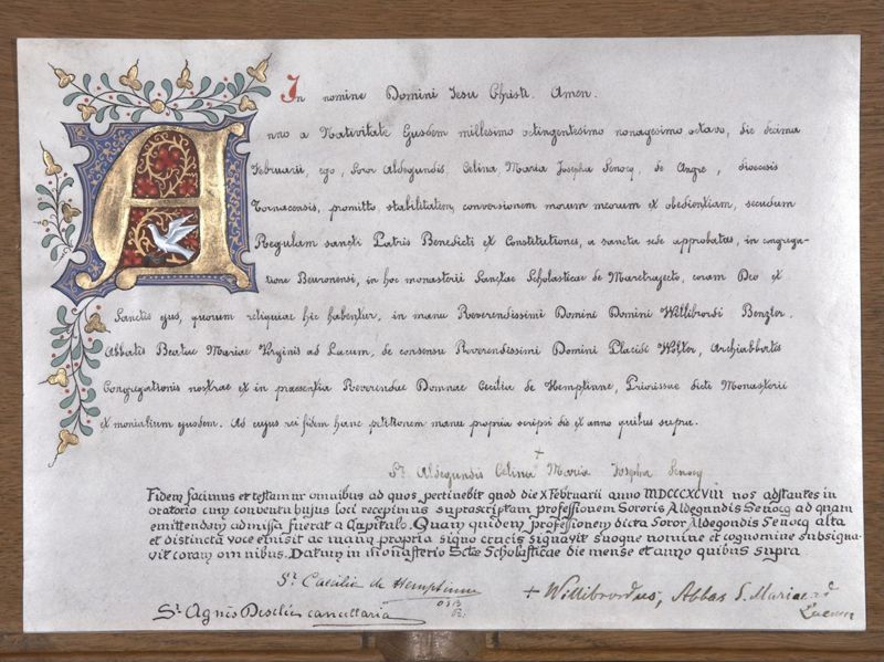 Charte de profession monastique de moniales de Maredret : Aldegonde Senocq