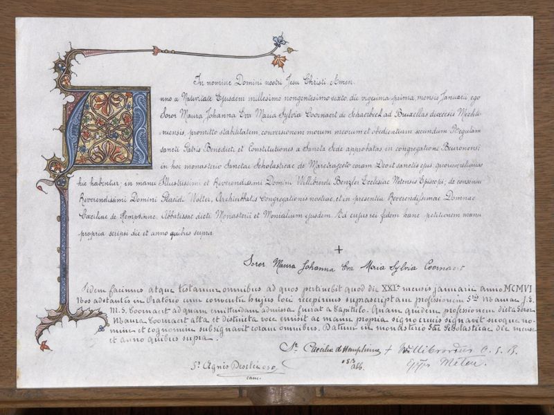 Charte de profession monastique de moniales de Maredret : Maura Coornaert