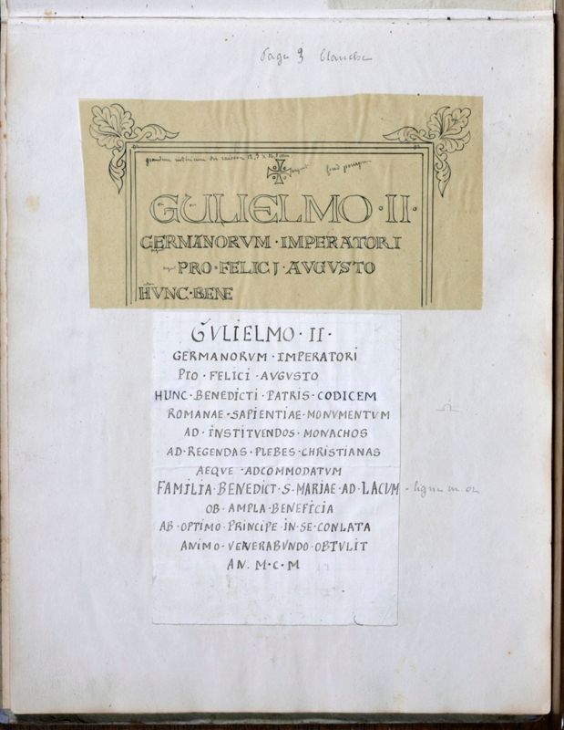 Album contenant les calques d'une Règle de saint Benoît calligraphiée et enluminée à l'abbaye de Maredret pour le kaiser Guillaume II (1899 - 1900)