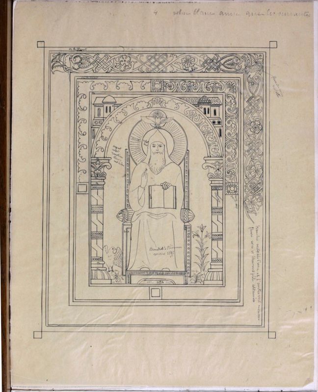 Album contenant les calques d'une Règle de saint Benoît calligraphiée et enluminée à l'abbaye de Maredret pour le kaiser Guillaume II (1899 - 1900)