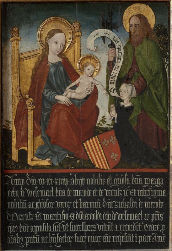 Marguerite de Wesemael, echtgenote van Richard de Merode, geknield voor O.-L.-Vrouw en Kind en de apostel Matheus