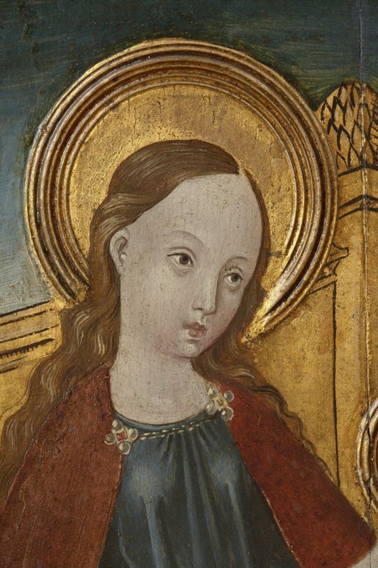 Marguerite de Wesemael, echtgenote van Richard de Merode, geknield voor O.-L.-Vrouw en Kind en de apostel Matheus