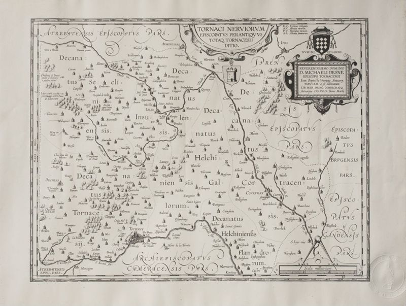 Carte du dioscèse de Tournai dédiée à l'évêqueMichel d'Esne (1592-1614)