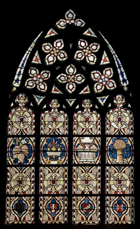 Arma Christi et motifs bibliques (Raisins, Autel des Holocaustes, Arche d'Alliance, Gerbe d'épis)
