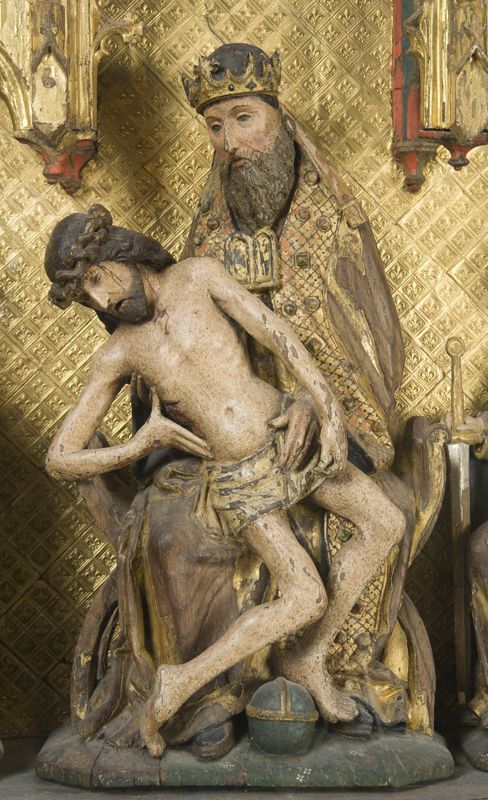 Retable avec la Vierge à l'Enfant au fruit, Trône de Grâce, sainte Catherine
