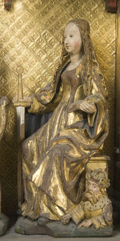 Retable avec la Vierge à l'Enfant au fruit, Trône de Grâce, sainte Catherine