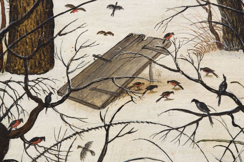 Paysage hivernal avec trappe aux oiseaux