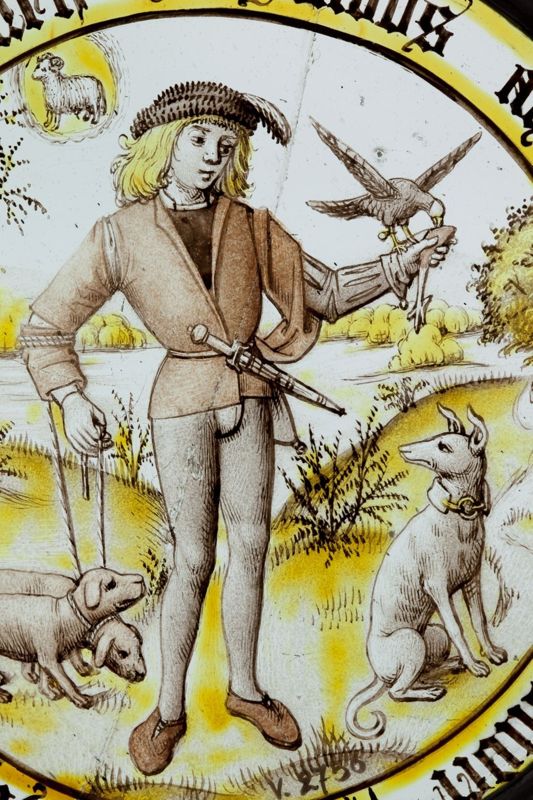 Chasseur avec faucon et chiens (allégorie de la jeunesse chassant, insouciante, au mois de mars)