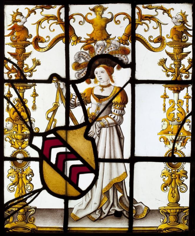 Femme tenant d'armoiries