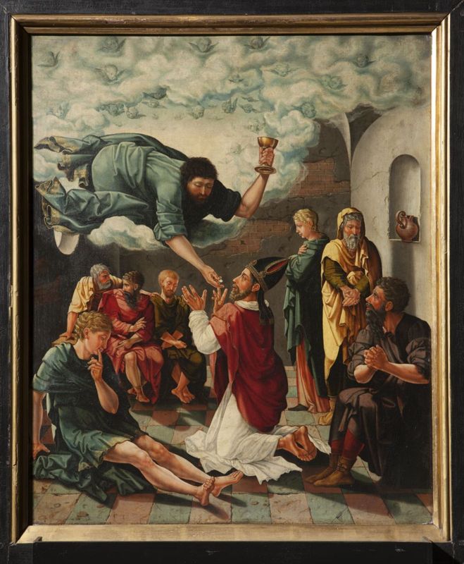 Retable de saint Denis : Communion miraculeuse de saint Denis / Le roi Dagobert découvre le tombeau de saint Denis