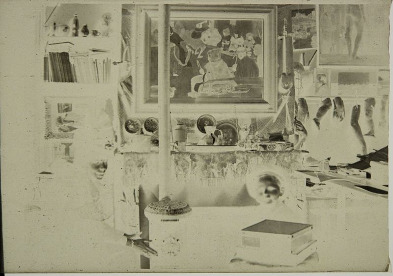 Charles De Mey et Louise De Mey-van Mattemburgh dans l'atelier d'Henri Evenepoel , 21bis avenue de La Motte-Picquet, au mur e.a. "Fête à Blida", (D.D.C. 1994 n° 248), Paris, automne 1898