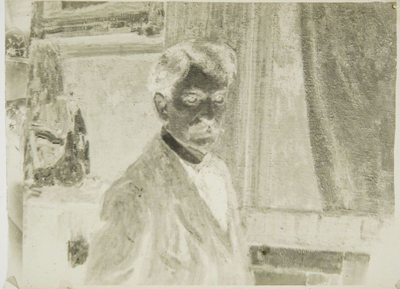 "Portait du peintre Bussy" (D.D.C. 1994 n° 313) en cours d'exécution dans l'atelier d'Henri Evenepoel, 21bis avenue de La Motte-Picquet à Paris