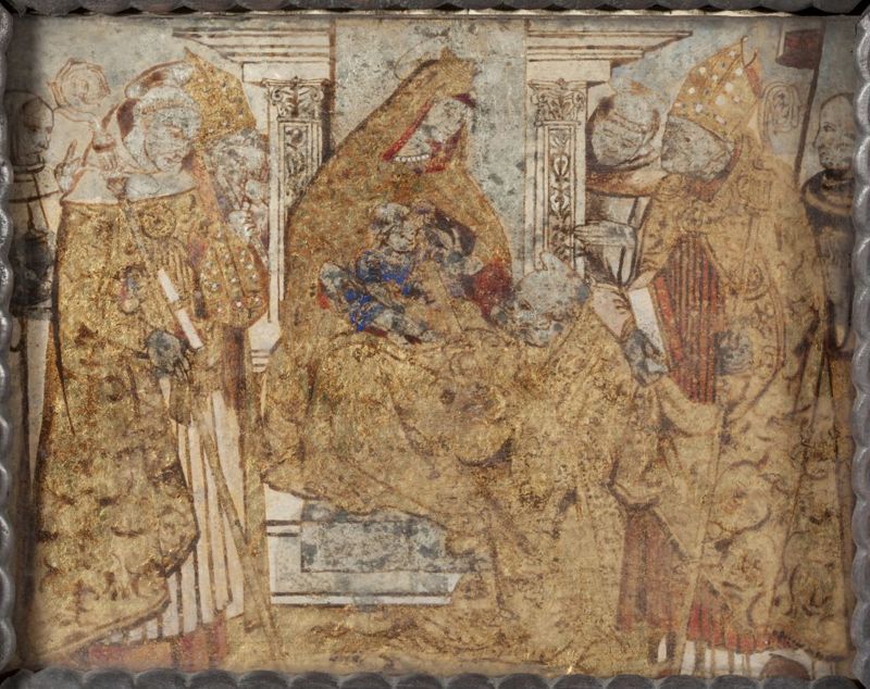Vierge à l'Enfant entouré par six personnages