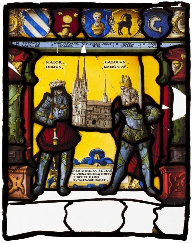 Charlemagne et Pépin le Bref avec le modèle de la cathédrale de Zürich