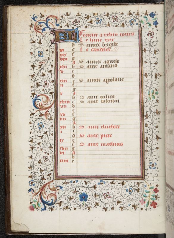 Calendrier: janvier (f. 1) et février (f.1v)