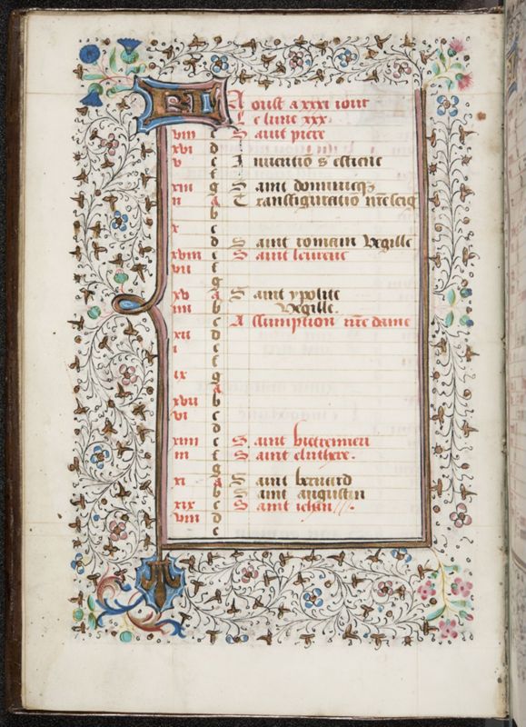 Calendrier: juillet (f. 4) et août (f. 4v)