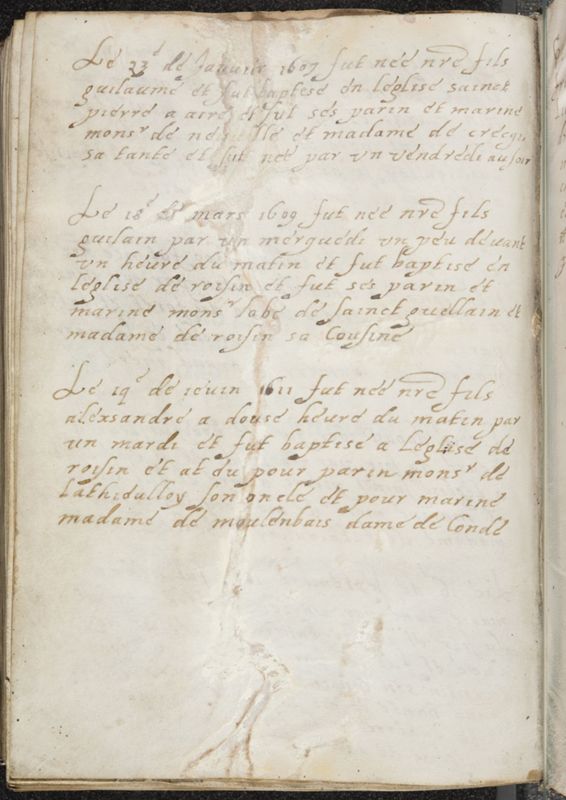 F. I-Iv du livre de raison de la famille de François de La Tramerie et de Marie de Bernemicourt
