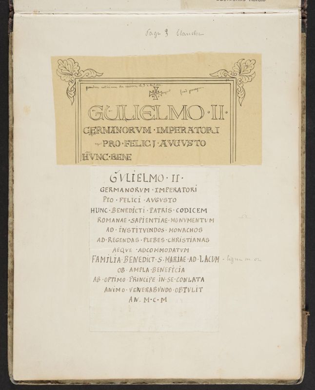 Album contenant les calques d'une Règle de saint Benoît calligraphiée et enluminée à l'abbaye de Maredret pour le kaiser Guillaume II (1899 - 1900)