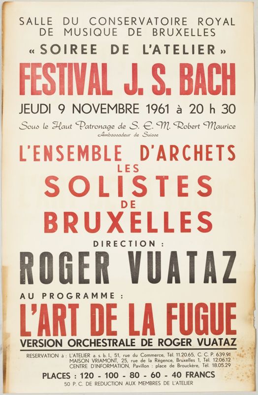 Affiche pour la "Soirée de l'Atelier - Festival J.S. Bach"