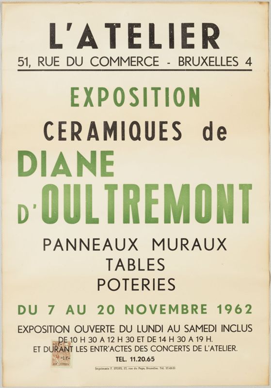 Affiche de l'exposition "Céramiques de Diane d'Oultremont"