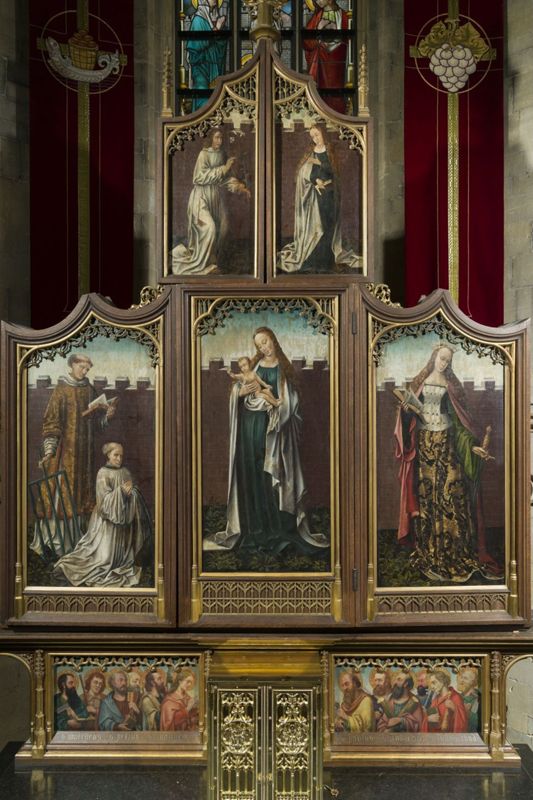 Mariaretabel met op zijluiken leven van H. Laurentius