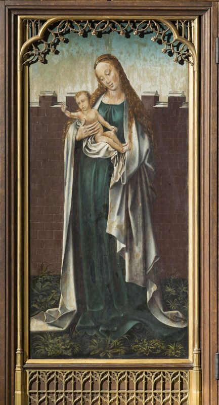 Mariaretabel met op zijluiken leven van H. Laurentius