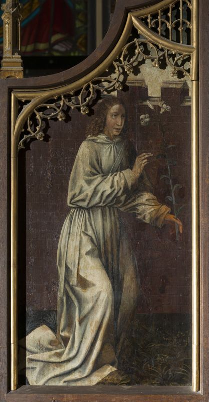 Mariaretabel met op zijluiken leven van H. Laurentius