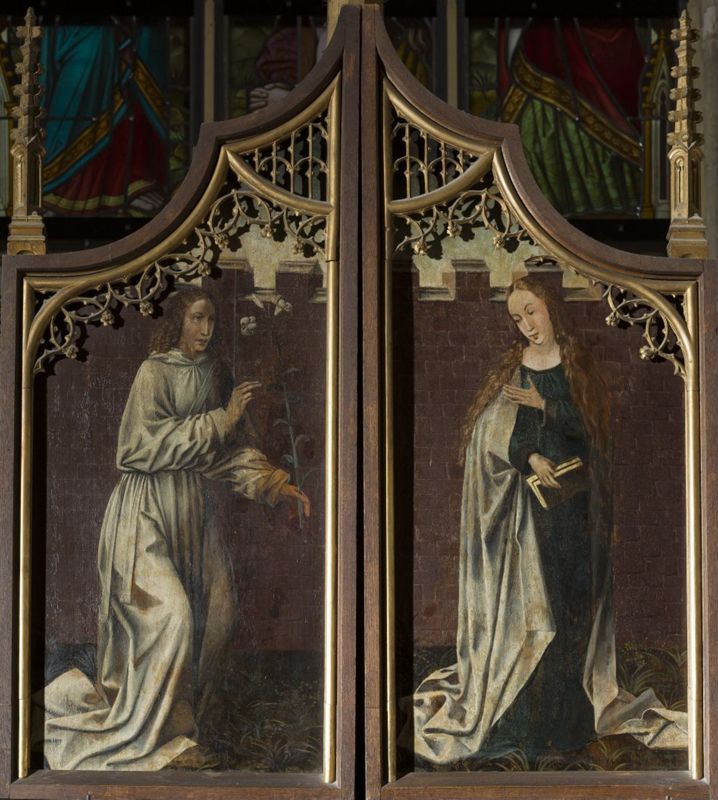 Mariaretabel met op zijluiken leven van H. Laurentius