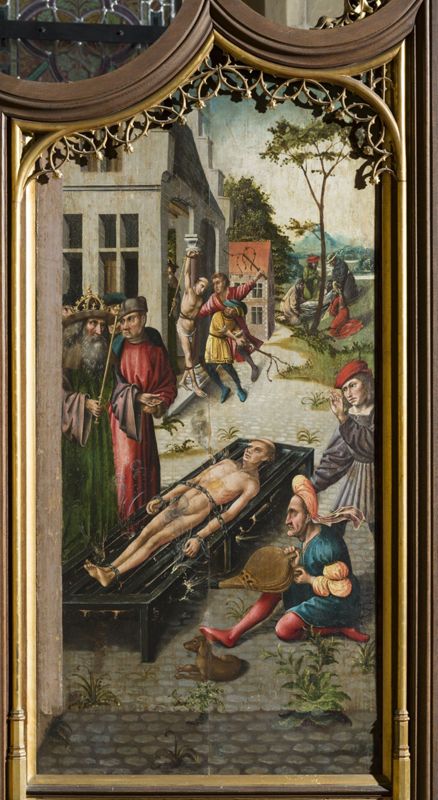 Mariaretabel met op zijluiken leven van H. Laurentius