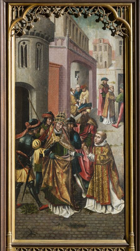 Mariaretabel met op zijluiken leven van H. Laurentius