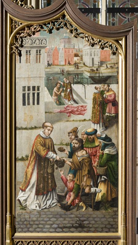 Mariaretabel met op zijluiken leven van H. Laurentius