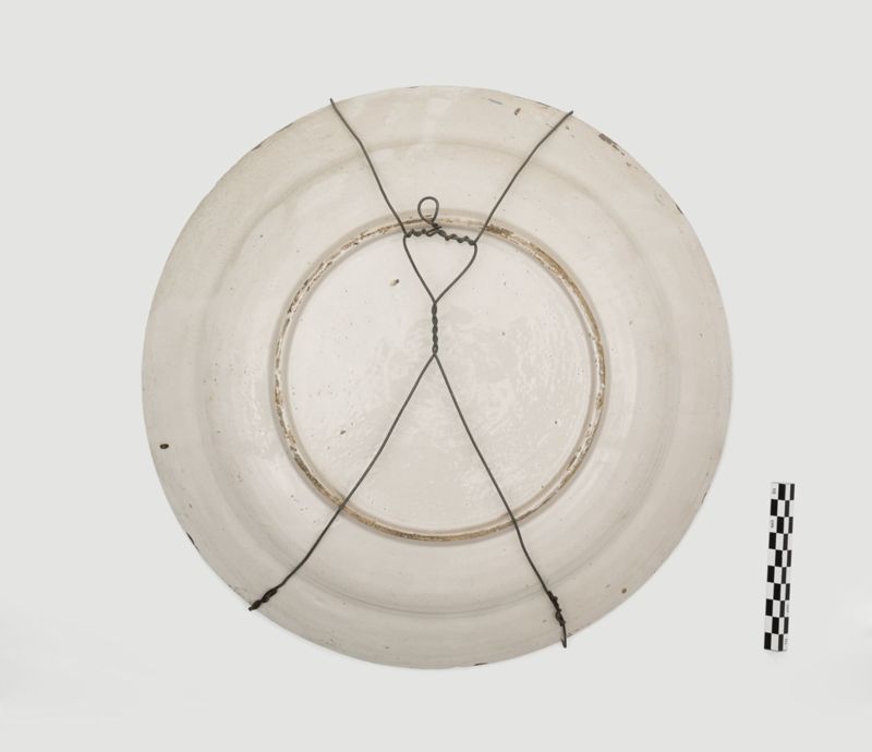 Plat en faïence de Delft au décor de tiges fleuries dans un médaillon