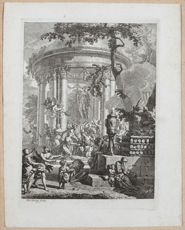 Le Pastor Fido : Le prêtre Montan bénissant le mariage d'Amaryllis et de Mirtil dans le temple de Diane (Acte V, scène 9)