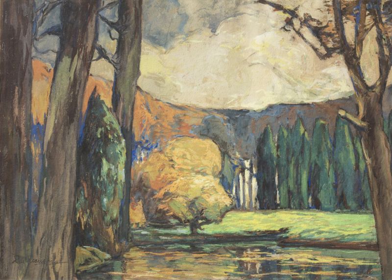 Paysage avec étang