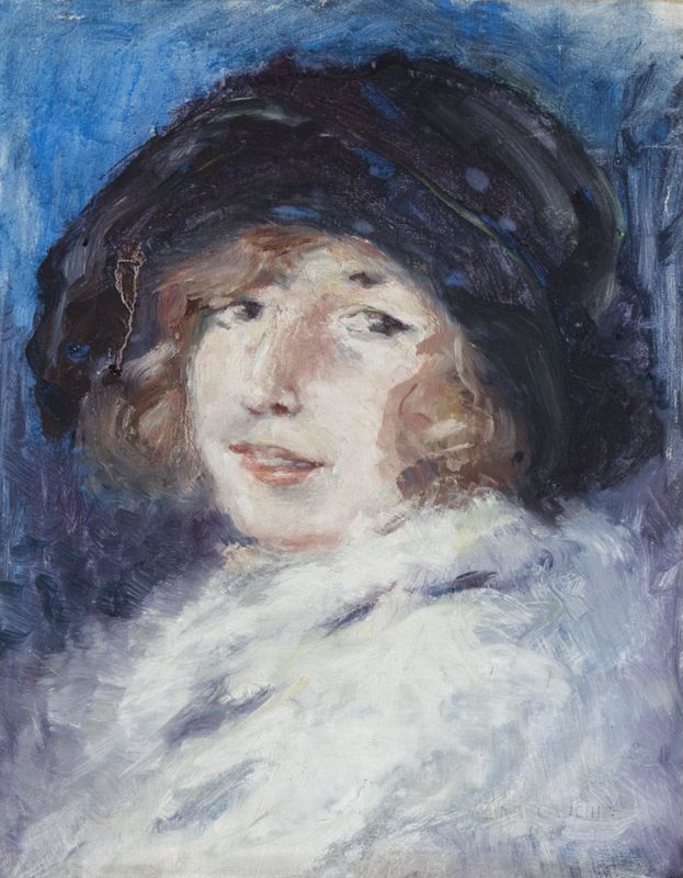 Jeune femme au chapeau noir