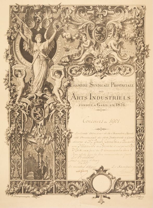 Prix décerné à Paul Cauchie pour le concours de la Chambre Syndicale Provinciale des Arts Industriels à Gand en 1901