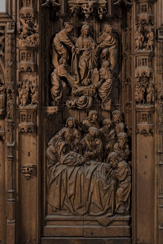 Retable de la Vie de la Vierge : Dormition, Assomption, Couronnement de la Vierge