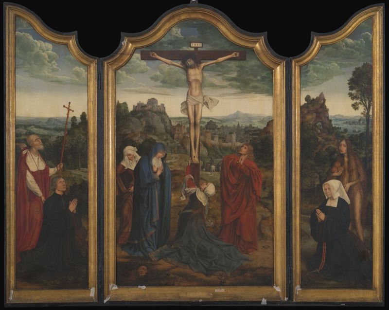 Christus aan het kruis met stichterspaar