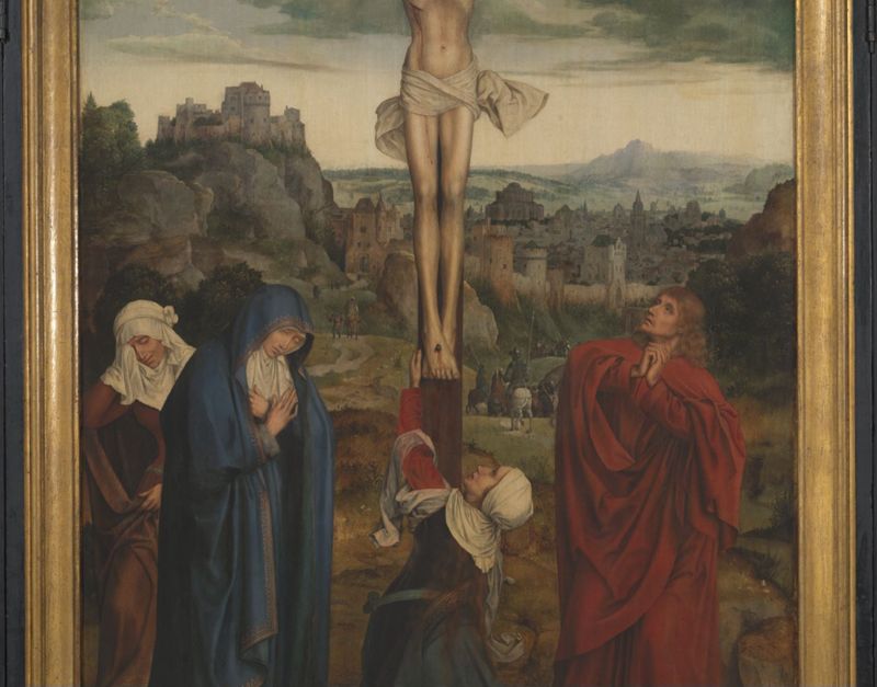Christus aan het kruis met stichterspaar
