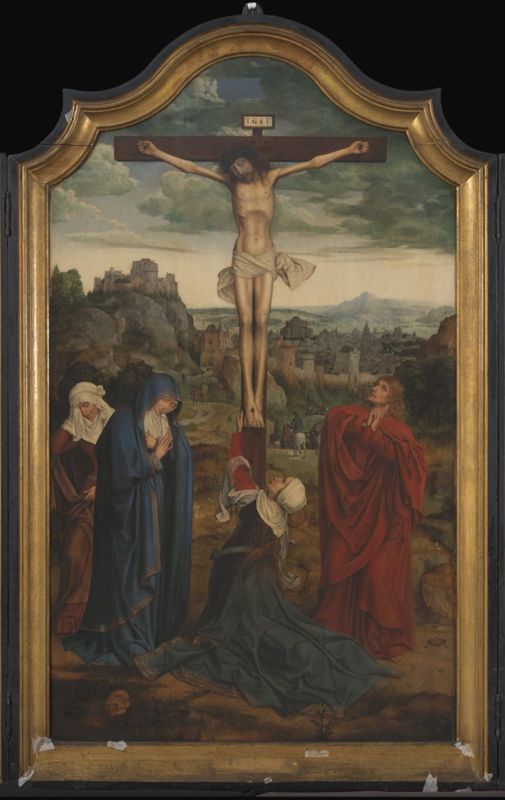 Christus aan het kruis met stichterspaar