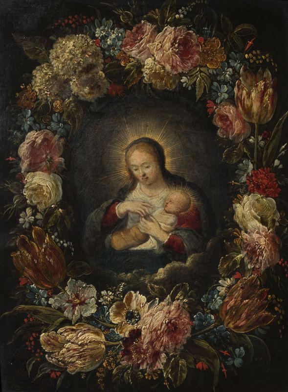 La Vierge et l'Enfant dans une guirlande de fleurs