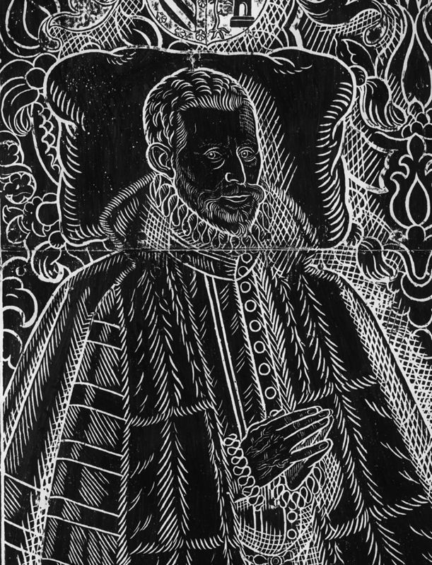 Wrijfprent van grafplaat van Francisco de la Puebla (+ 1577) en echtgenote Marie van Marivoorde (+ 1573) (Brugge, Sint-Jacobskerk)