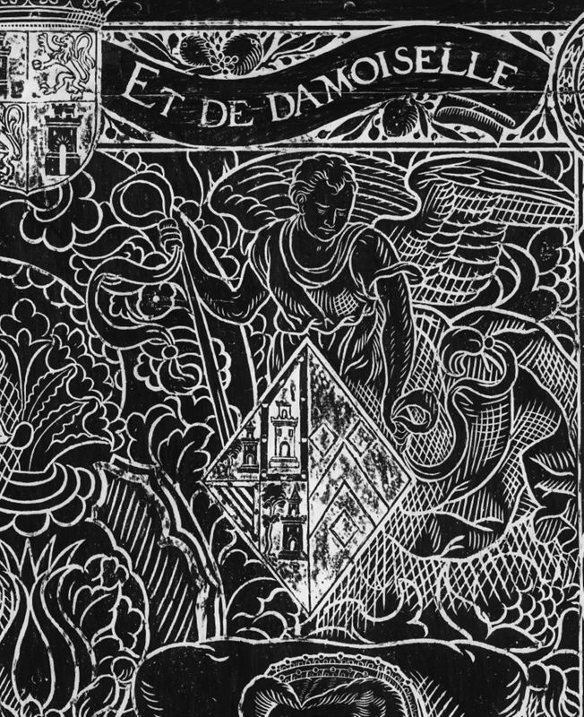 Wrijfprent van grafplaat van Francisco de la Puebla (+ 1577) en echtgenote Marie van Marivoorde (+ 1573) (Brugge, Sint-Jacobskerk)