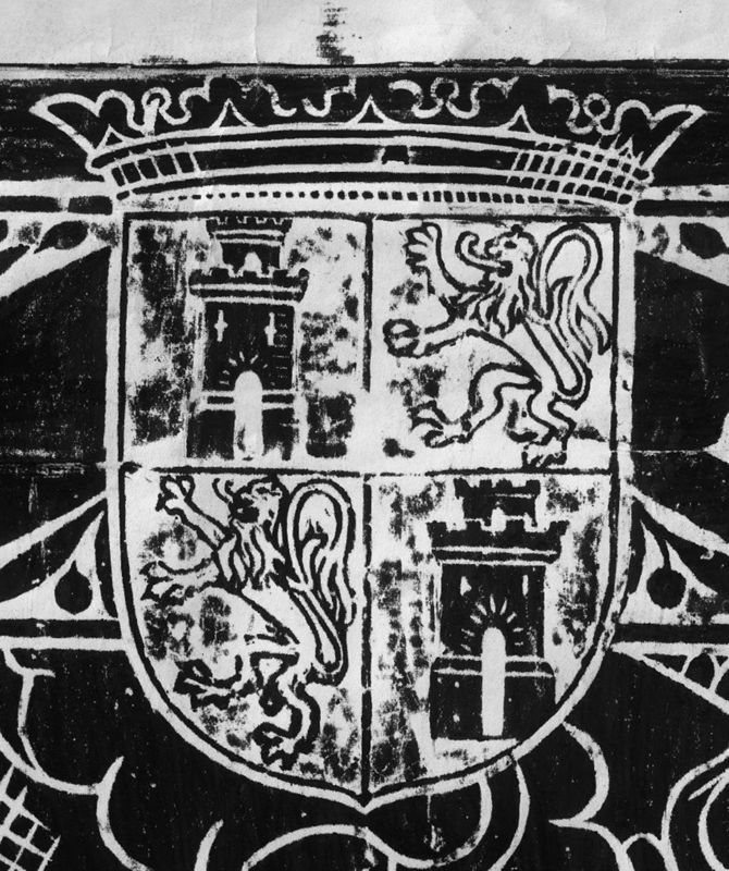 Wrijfprent van grafplaat van Francisco de la Puebla (+ 1577) en echtgenote Marie van Marivoorde (+ 1573) (Brugge, Sint-Jacobskerk)