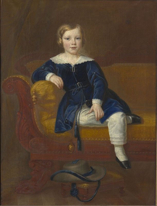Votiefschilderij, Knaap in blauw jasje op canapé