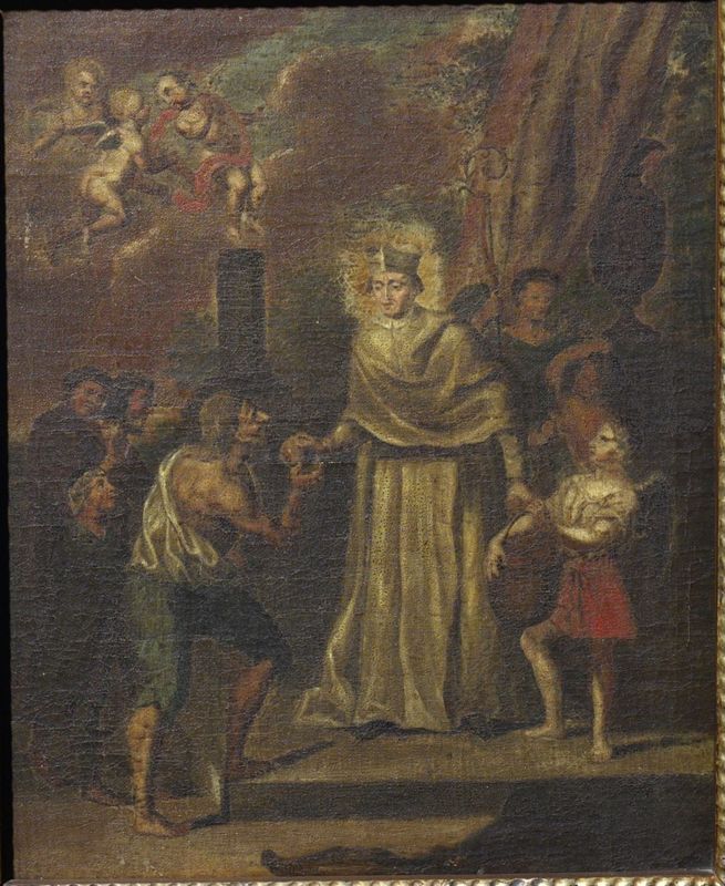 H. Siardus deelt brood uit aan de armen