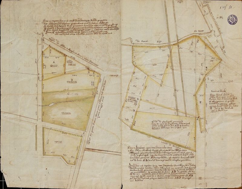 Kaart van twee percelen, gekend onder sectienr. aat XVI/31